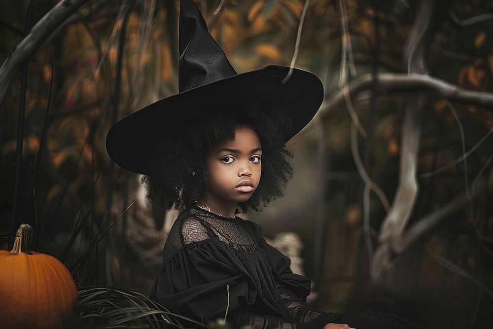 Girl dressed as a witch halloween celebration innocence.