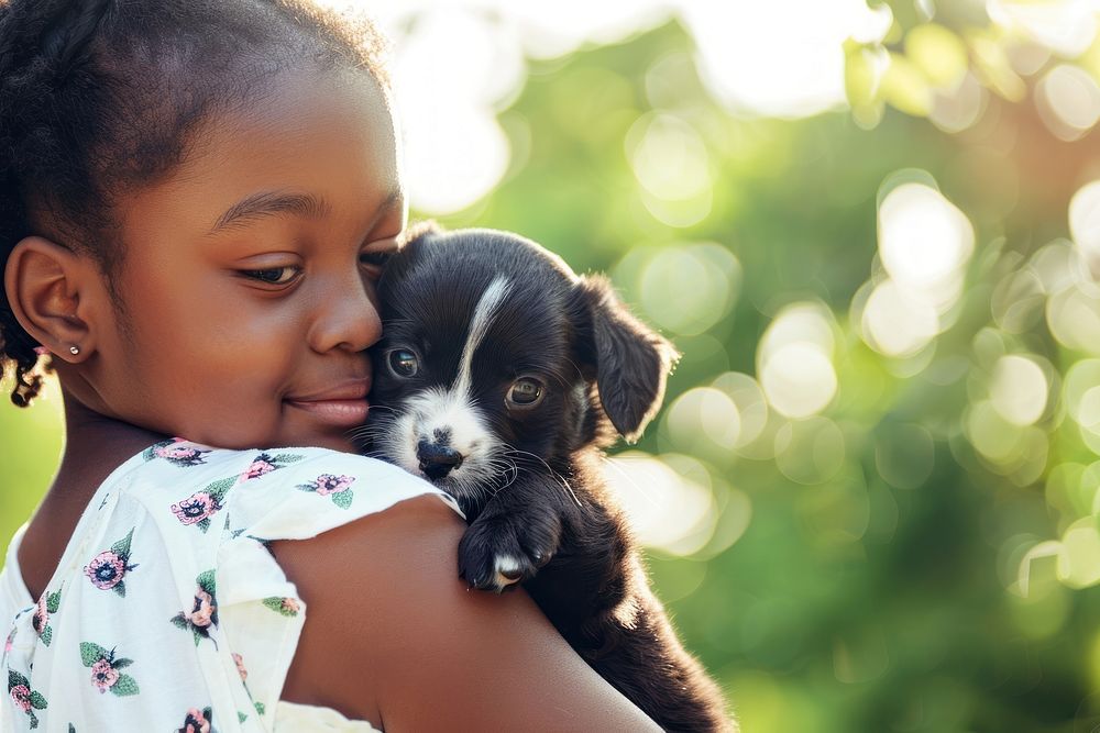 Girl holding a puppy photography portrait mammal.