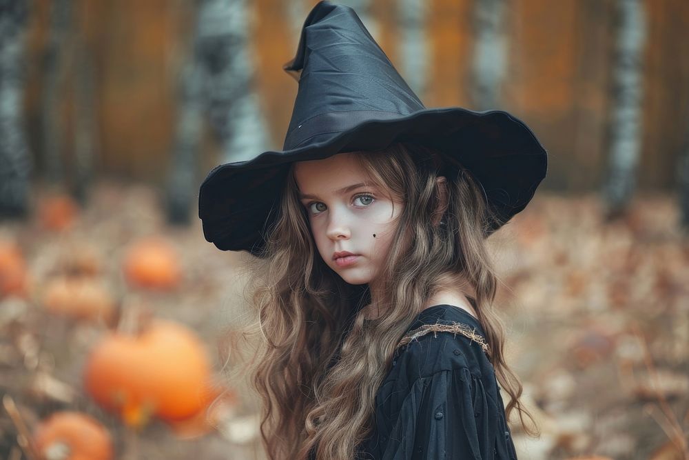 Girl dressed as a witch halloween portrait photo.