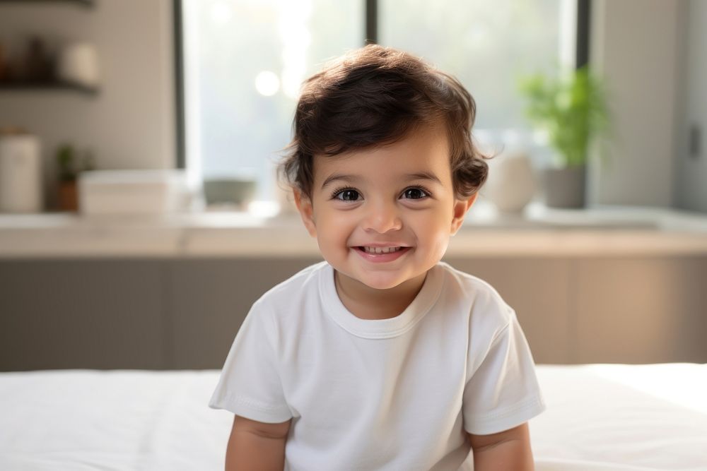 A happy indian toddler at home portrait smile photo.