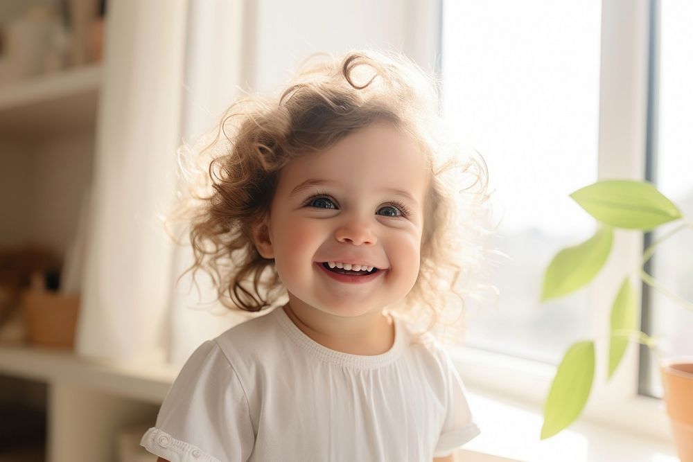 Happy toddler at home smile baby happiness.