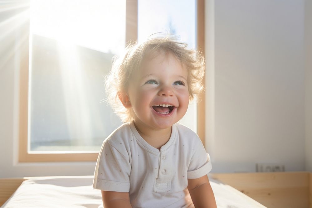 Happy toddler at home smile baby relaxation.