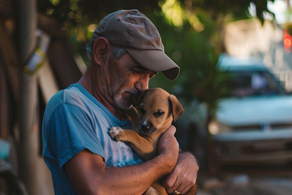Man holding a puppy photography portrait animal.