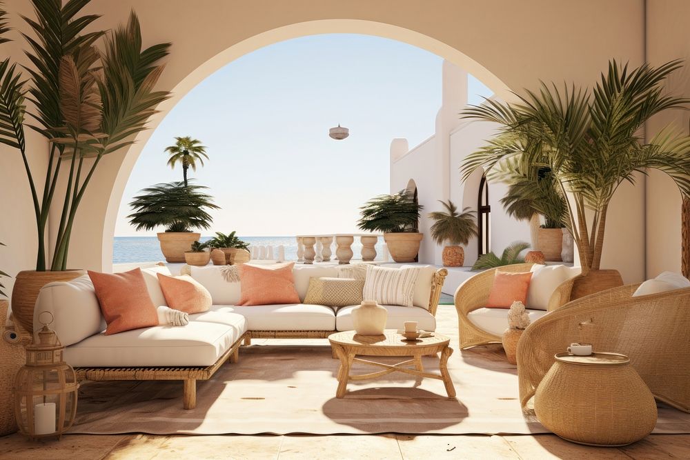 Mediterranean style living room architecture furniture cushion.