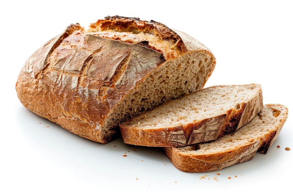 Loaf of german bread slice food white background.