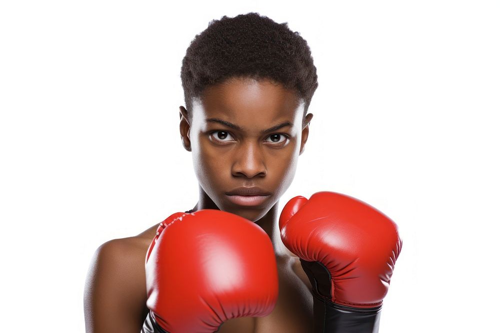 African american teen boxing punching portrait sports.