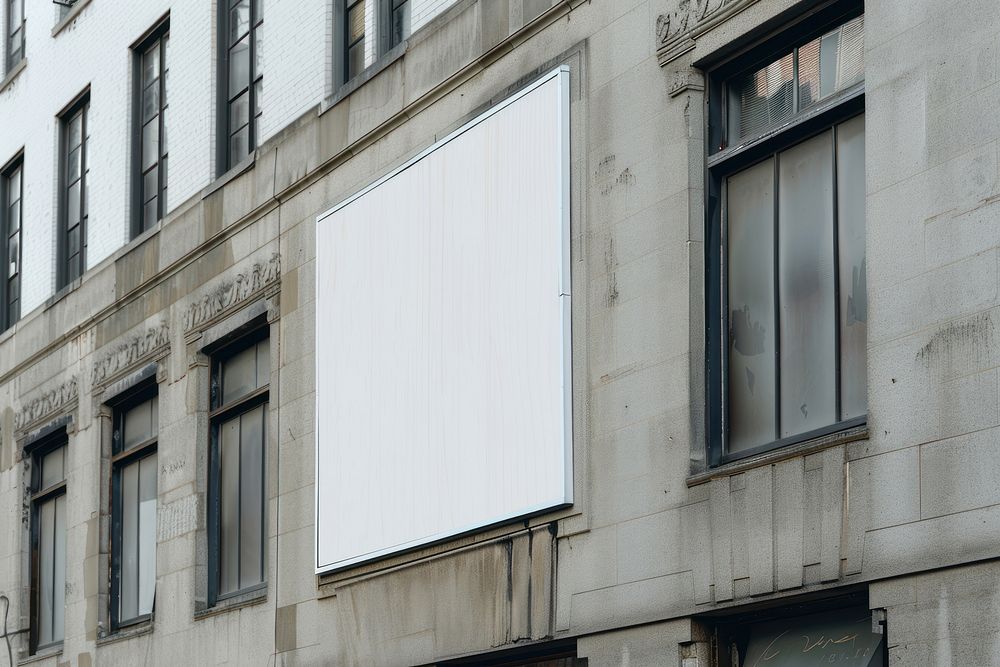 Blank white billboard window urban city.