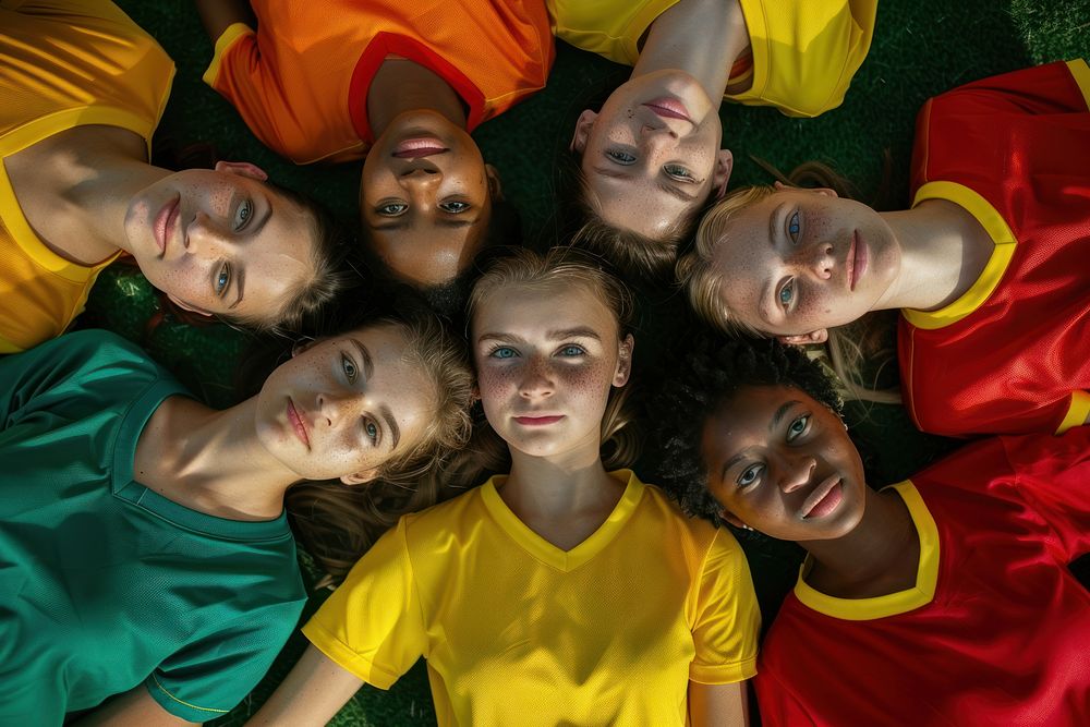 Teamwork of female soccer team portrait sports adult.