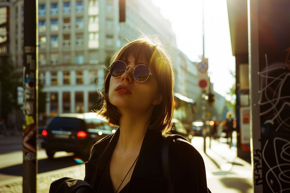 Woman travel at Berlin street sunglasses portrait adult.