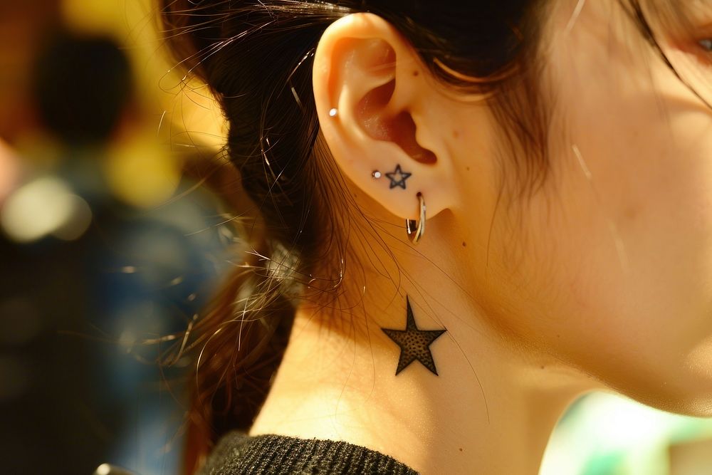Star tattoo jewelry earring skin.