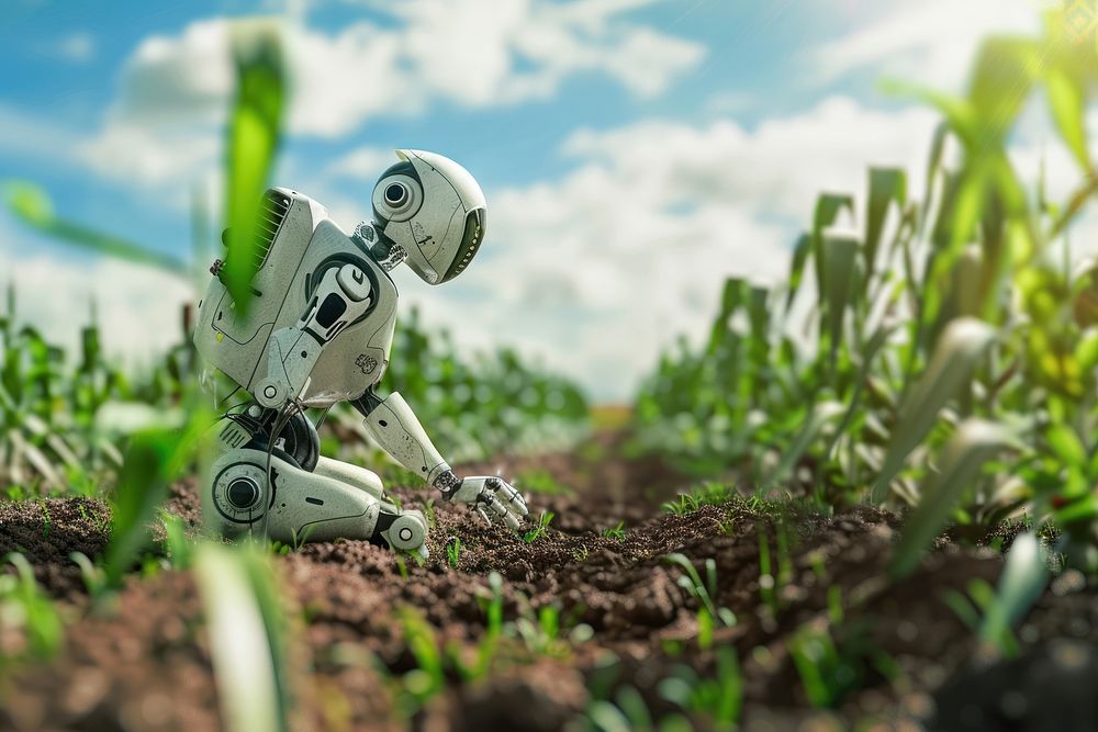 Artificial intelligence robot help Farming transportation aircraft airplane.