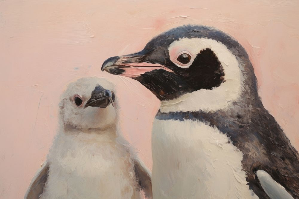 Close up on pale pastel tones penguins animal bird.