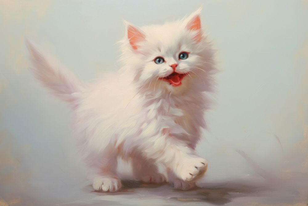 Close up on pale pastel tones kitten enjoy happy angora animal mammal.