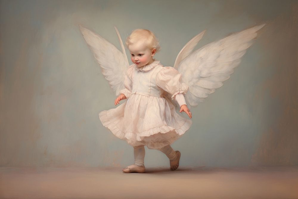 Close up on pale fairy baby photography archangel portrait.