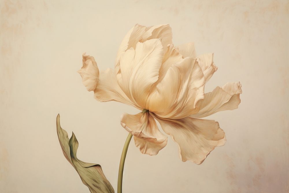 Close up on pale dried tulip flower painting blossom plant.
