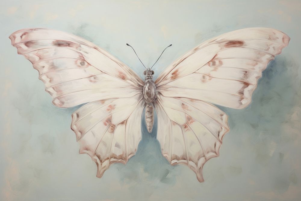 Close up on pale dreamy realism butterfly invertebrate illustrated drawing.