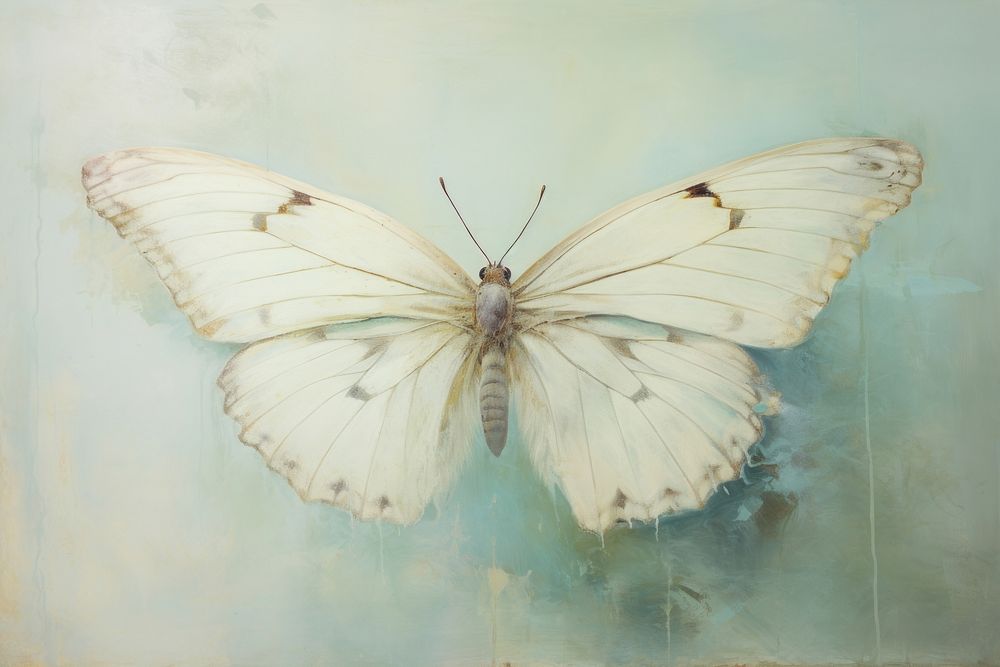 Close up on pale dreamy realism butterfly painting invertebrate animal.