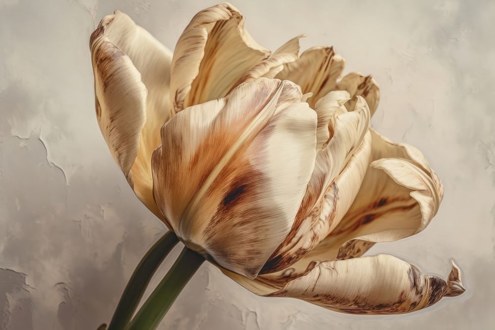 Close up on pale dried tulip flower blossom female person.