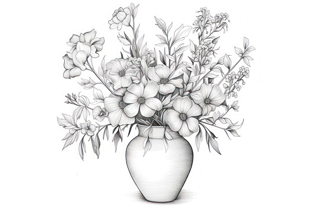 Flower vase illustrated drawing sketch.