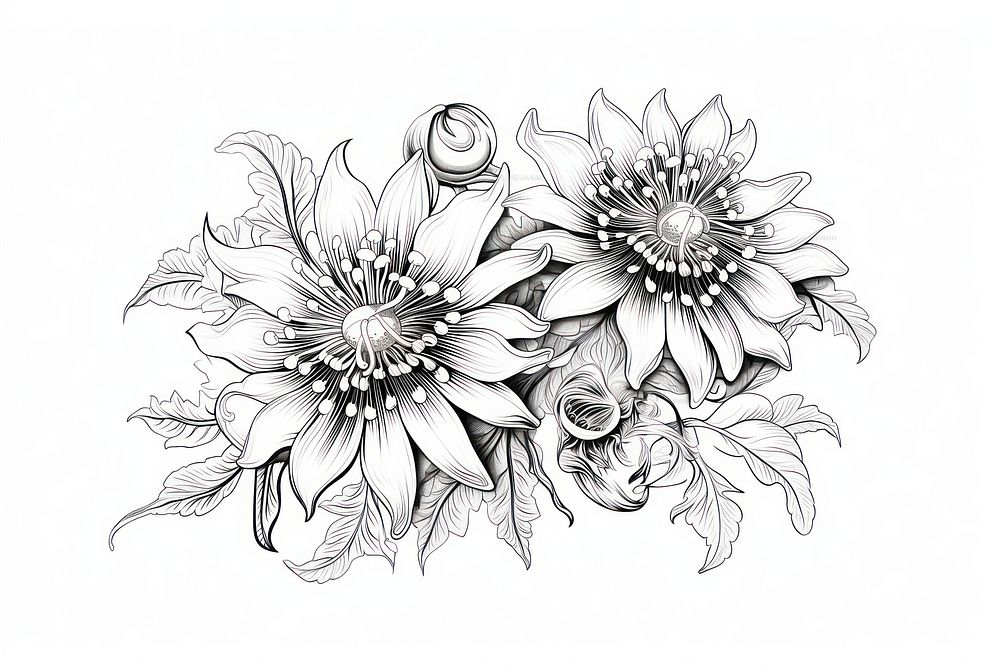 Passion flower illustrated graphics drawing.