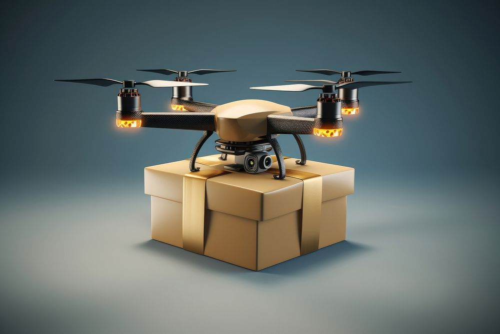 Drone delivery transportation helicopter cardboard.