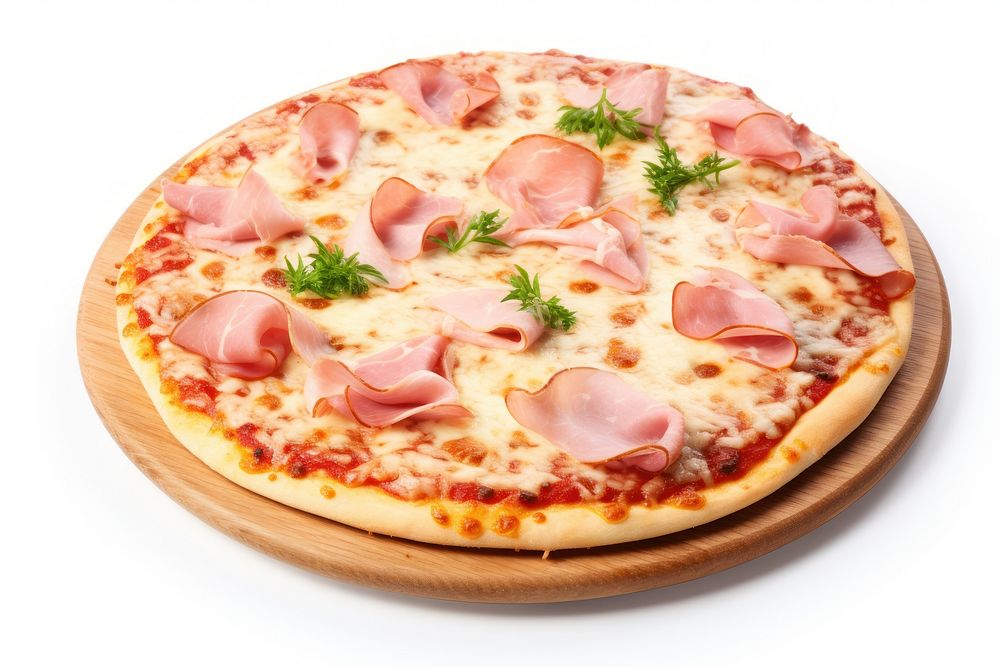 Pizza ham chesse food meat pork.