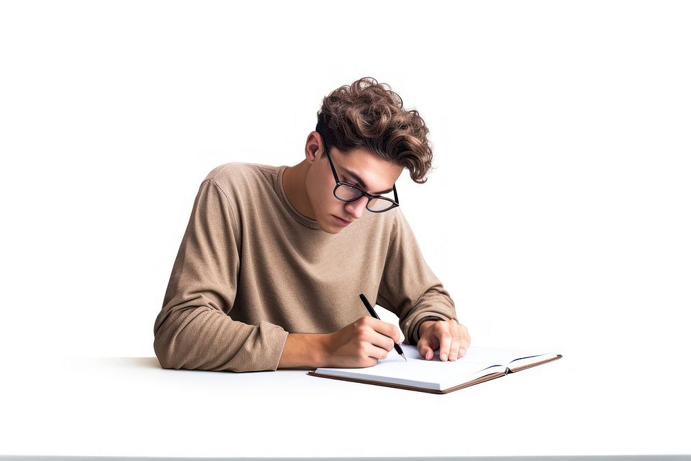 Young man with glasses writing accessories accessory.