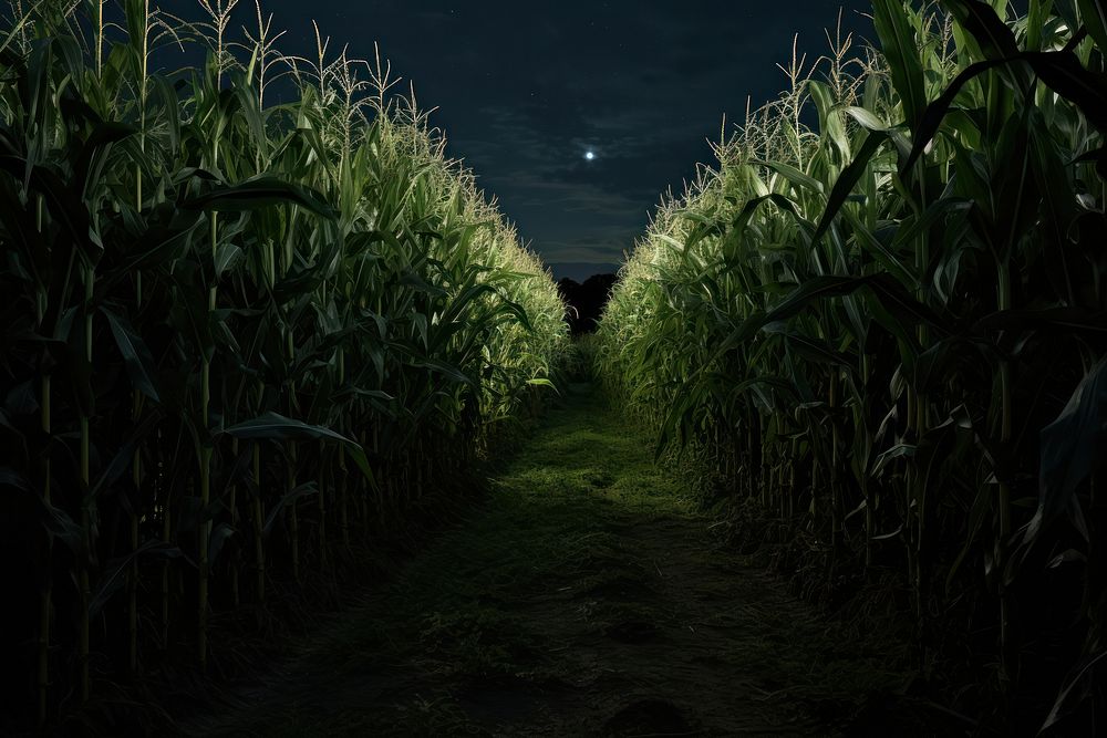 Corn field night agriculture countryside.