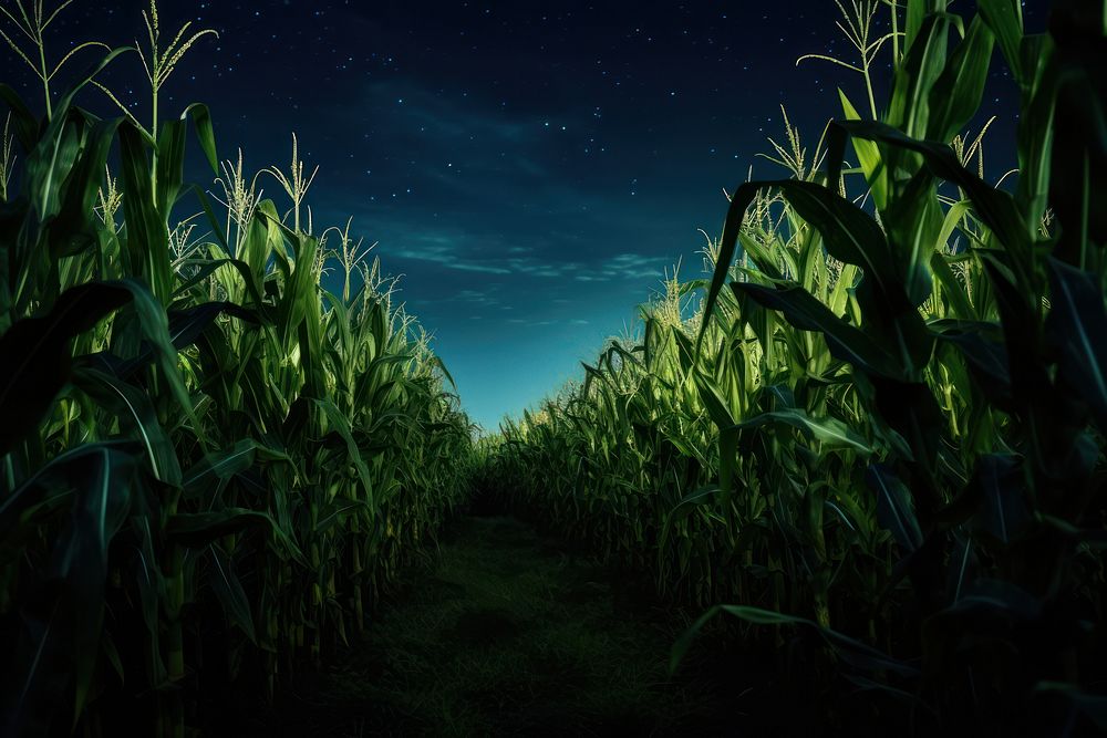 Corn field night agriculture countryside.