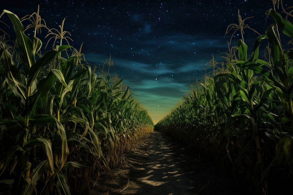 Corn field night agriculture countryside.