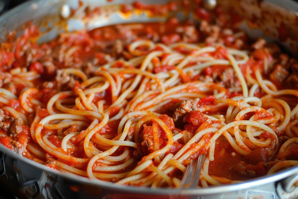 Spaghetti recipe ketchup pasta food.
