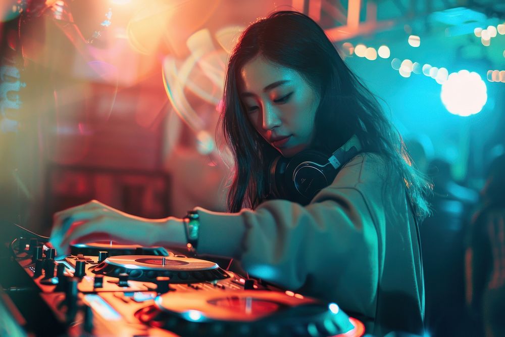 Thai girl Club DJ electronics headphones headset.