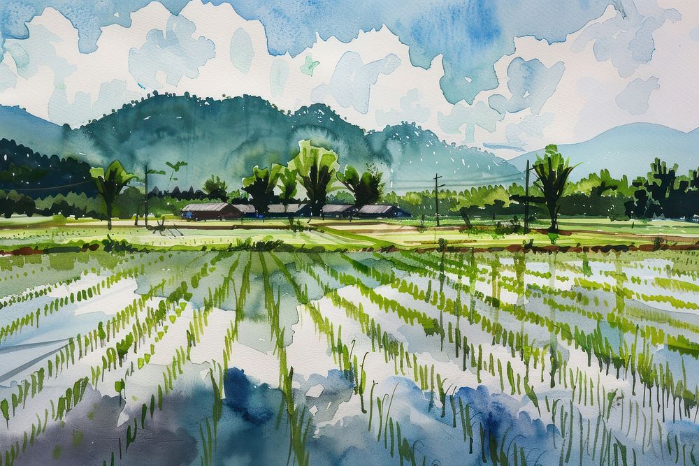 Thailand rice fields countryside agriculture vegetation.