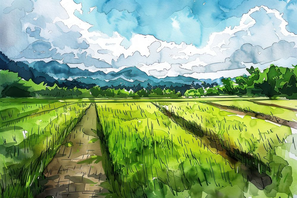 Thailand rice fields art agriculture countryside.