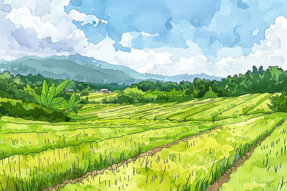 Thailand rice fields art agriculture countryside.