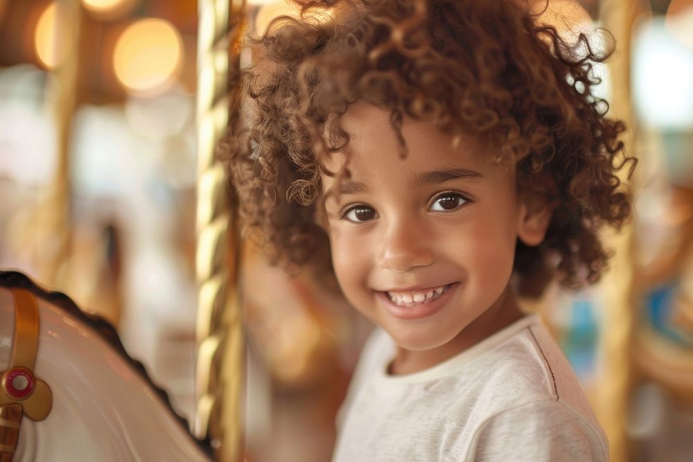 A mixed race child with curly hair smiles photography portrait person.