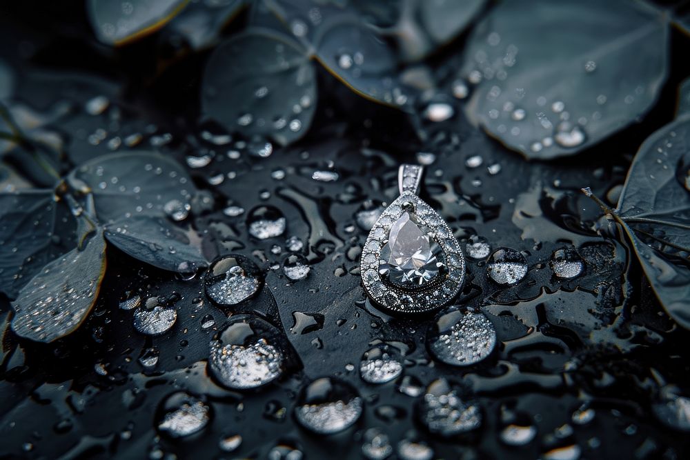 Elegant white gold pendant with a pear-shaped diamond jewelry droplet water.
