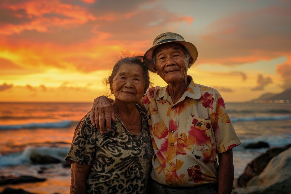 A photograph of an asian elderly beach sky photography.