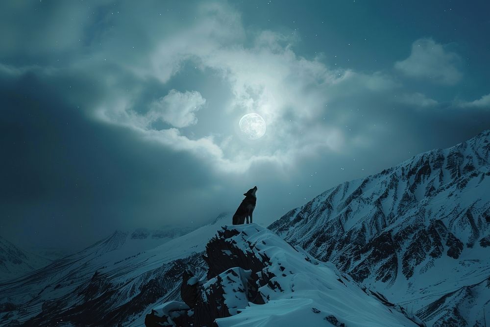 Wolf howls mountain photo snow.