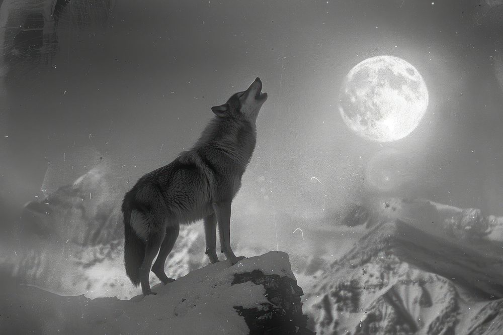 Wolf howls moon astronomy outdoors.