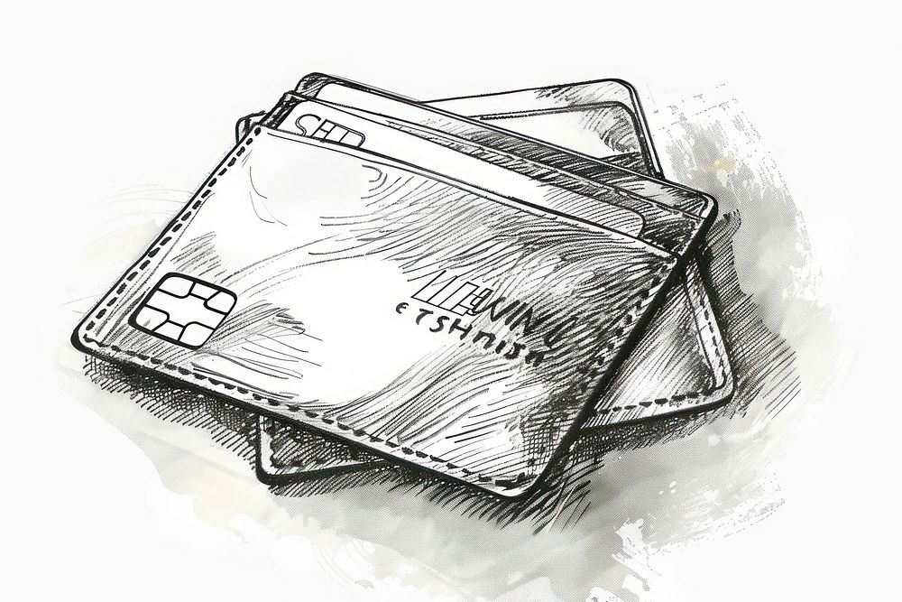 Credit card in wallet drawing illustrated electronics.