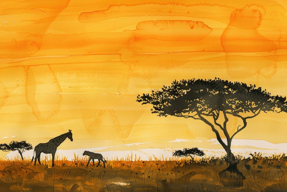 Africa safari art grassland landscape.