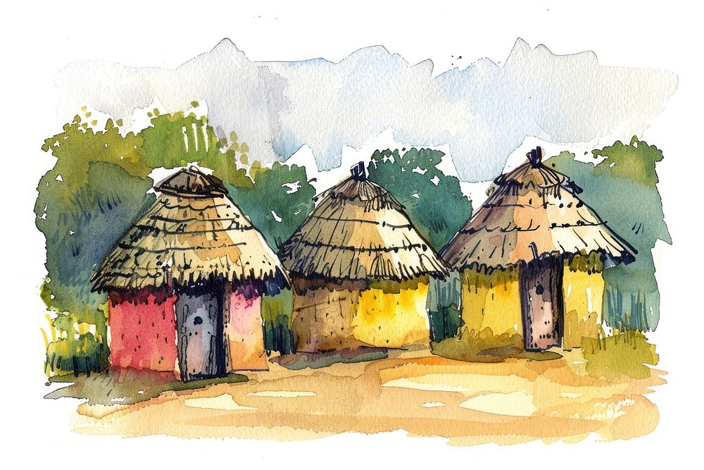African huts architecture countryside building.