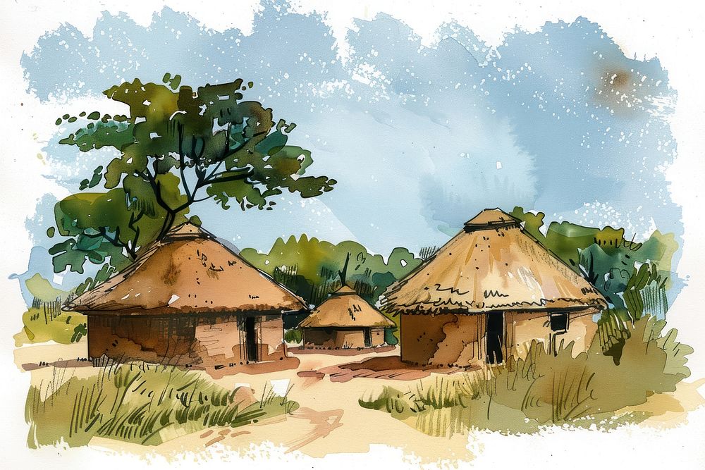African huts architecture countryside outdoors.