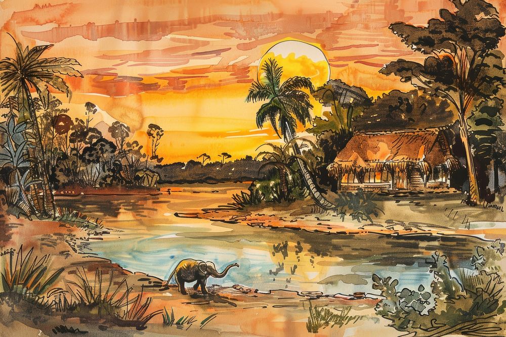 Australia safari art landscape painting.