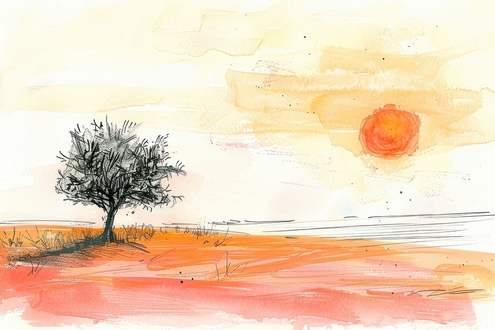 Beautiful sunrise sketch art illustrated.
