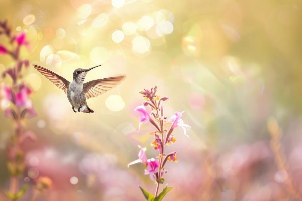 Hummingbird flying outdoors blossom animal.