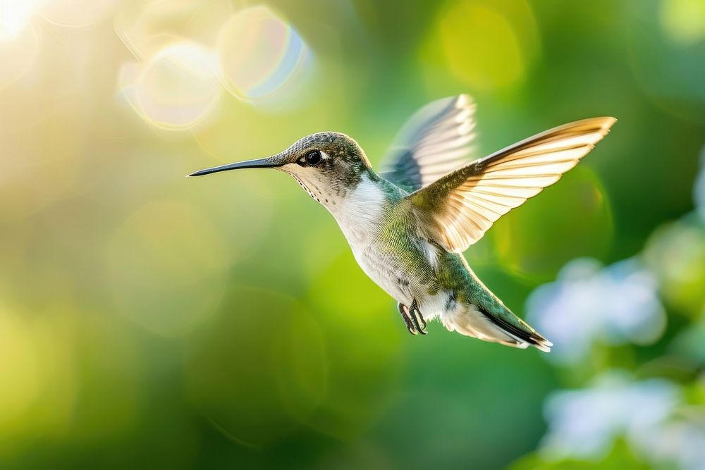 Hummingbird flying animal beak.