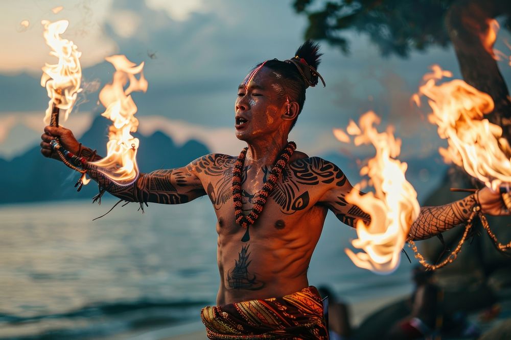 Thai people fire show at the beach accessories accessory necklace.