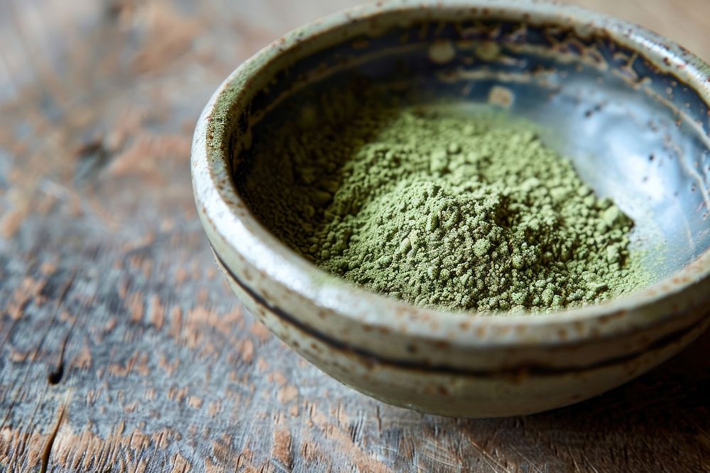 Organic Green Matcha Tea bowl powder bread.